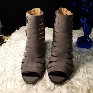 Gray open toe booty sandals